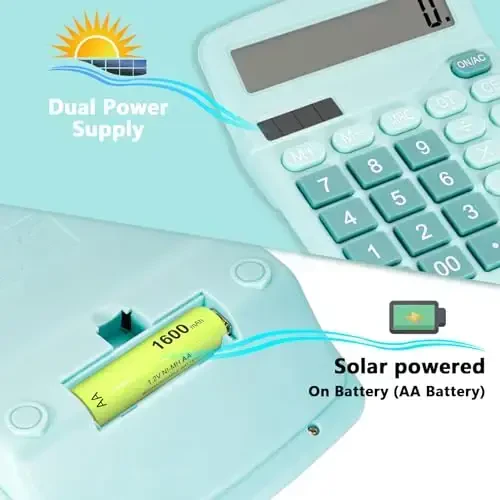 DANRONG Cute Desktop Calculator with Big Buttons, Dual Power Source, Solar and Battery, Large LCD Display, 2 Pack Desk Calculator- Perfect for Basic Office Teachers Students(Pink & Blue) - 3