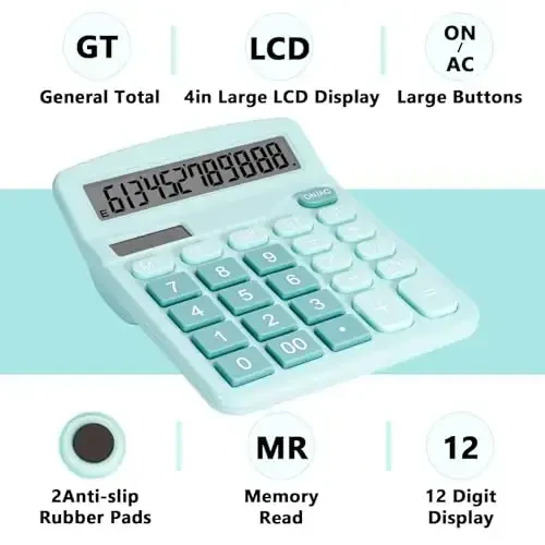 DANRONG Cute Desktop Calculator with Big Buttons, Dual Power Source, Solar and Battery, Large LCD Display, 2 Pack Desk Calculator- Perfect for Basic Office Teachers Students(Pink & Blue) - 4