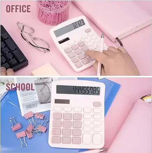DANRONG Cute Desktop Calculator with Big Buttons, Dual Power Source, Solar and Battery, Large LCD Display, 2 Pack Desk Calculator- Perfect for Basic Office Teachers Students(Pink & Blue) - 5