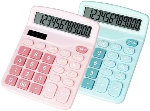 DANRONG Cute Desktop Calculator with Big Buttons, Dual Power Source, Solar and Battery, Large LCD Display, 2 Pack Desk Calculator- Perfect for Basic Office Teachers Students(Pink & Blue) - 1