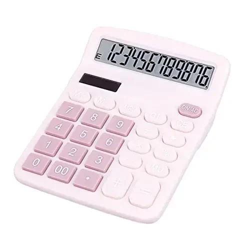 DANRONG Cute Pink Desktop Calculator with Big Buttons, Dual Power Source, Solar and Battery, Large Display Screen - Perfect for Office, Teachers, and Students (Pink) - 1