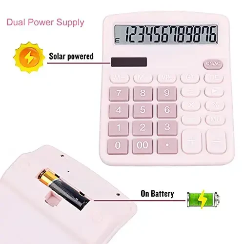 DANRONG Cute Pink Desktop Calculator with Big Buttons, Dual Power Source, Solar and Battery, Large Display Screen - Perfect for Office, Teachers, and Students (Pink) - 3
