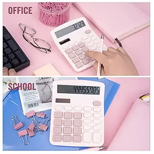 DANRONG Cute Pink Desktop Calculator with Big Buttons, Dual Power Source, Solar and Battery, Large Display Screen - Perfect for Office, Teachers, and Students (Pink) - 5