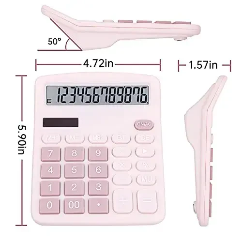 DANRONG Cute Pink Desktop Calculator with Big Buttons, Dual Power Source, Solar and Battery, Large Display Screen - Perfect for Office, Teachers, and Students (Pink) - 7