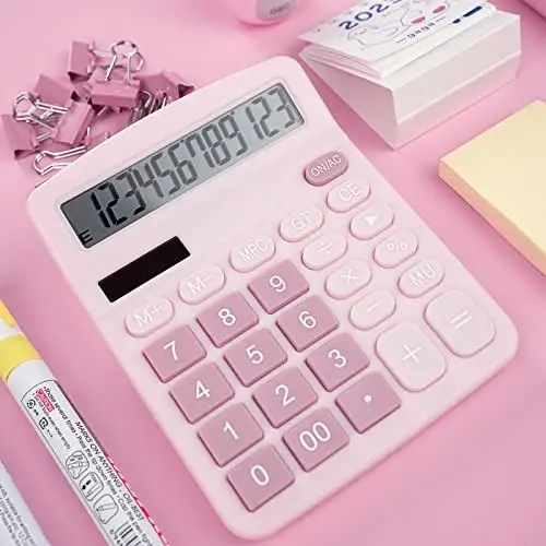 DANRONG Cute Pink Desktop Calculator with Big Buttons, Dual Power Source, Solar and Battery, Large Display Screen - Perfect for Office, Teachers, and Students (Pink) - 2