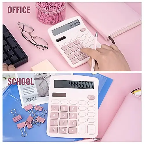 DANRONG Cute Pink Desktop Calculator with Big Buttons, Dual Power Source, Solar and Battery, Large Display Screen - Perfect for Office, Teachers, and Students (Pink) - 5