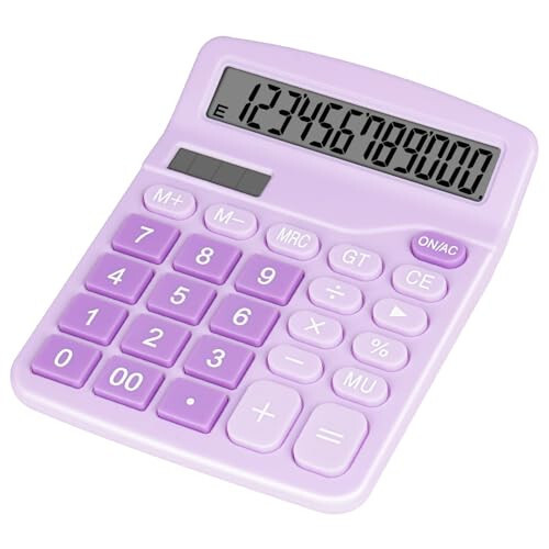 DANRONG Cute Purple Desktop Calculator with Big Buttons, Dual Power Source, Solar and Battery, Large Display Screen - Perfect for Office, Teachers, and Students (Purple) - 1