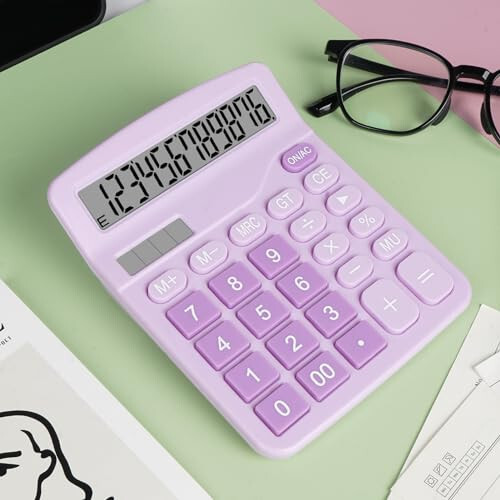 DANRONG Cute Purple Desktop Calculator with Big Buttons, Dual Power Source, Solar and Battery, Large Display Screen - Perfect for Office, Teachers, and Students (Purple) - 2