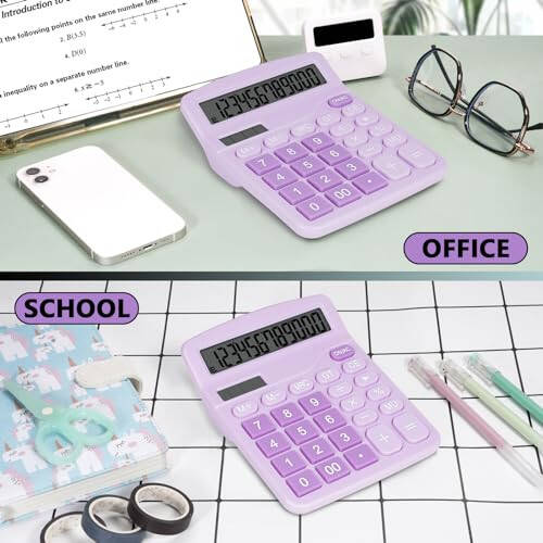 DANRONG Cute Purple Desktop Calculator with Big Buttons, Dual Power Source, Solar and Battery, Large Display Screen - Perfect for Office, Teachers, and Students (Purple) - 5