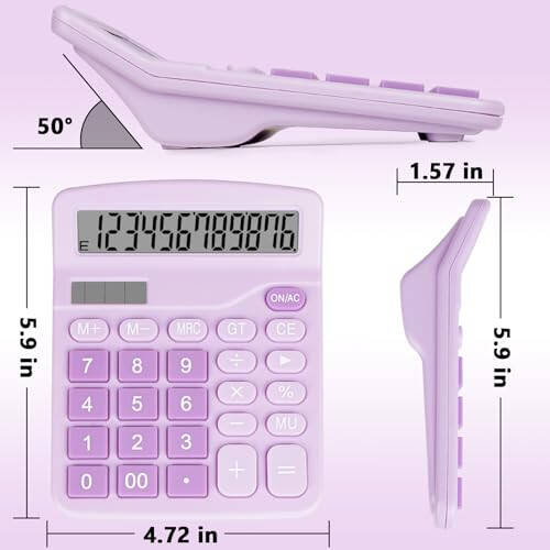 DANRONG Cute Purple Desktop Calculator with Big Buttons, Dual Power Source, Solar and Battery, Large Display Screen - Perfect for Office, Teachers, and Students (Purple) - 7