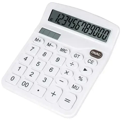 DANRONG Cute White Desktop Calculator with Big Buttons, Dual Power Source, Solar and Battery, Large Display Screen - Perfect for Office, Teachers, and Students (White) 