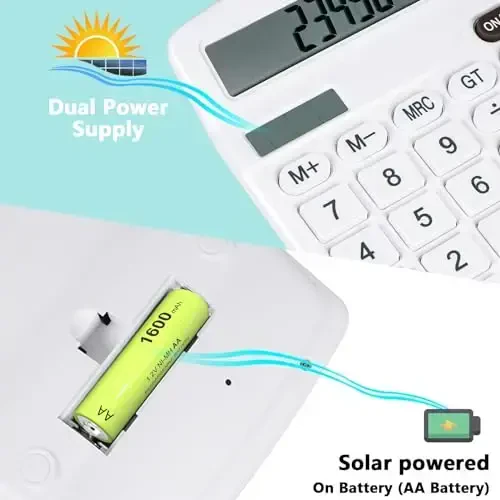 DANRONG Cute White Desktop Calculator with Big Buttons, Dual Power Source, Solar and Battery, Large Display Screen - Perfect for Office, Teachers, and Students (White) - 3