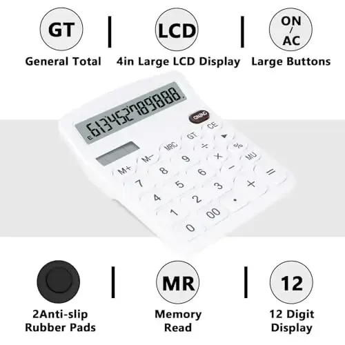 DANRONG Cute White Desktop Calculator with Big Buttons, Dual Power Source, Solar and Battery, Large Display Screen - Perfect for Office, Teachers, and Students (White) - 4