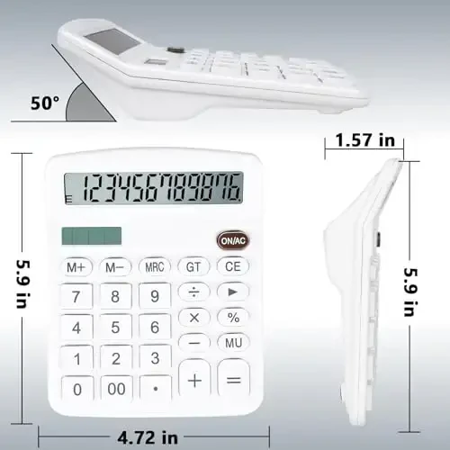DANRONG Cute White Desktop Calculator with Big Buttons, Dual Power Source, Solar and Battery, Large Display Screen - Perfect for Office, Teachers, and Students (White) - 7