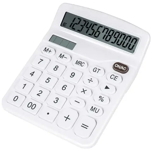 DANRONG Cute White Desktop Calculator with Big Buttons, Dual Power Source, Solar and Battery, Large Display Screen - Perfect for Office, Teachers, and Students (White) 