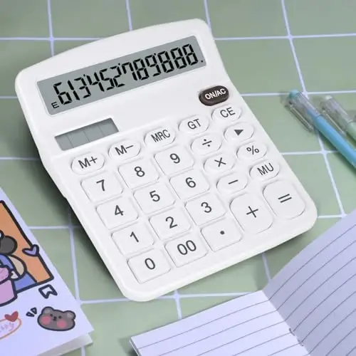 DANRONG Cute White Desktop Calculator with Big Buttons, Dual Power Source, Solar and Battery, Large Display Screen - Perfect for Office, Teachers, and Students (White) - 2