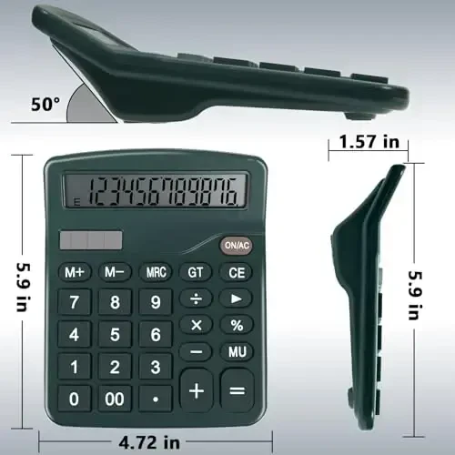 DANRONG Dark Green Desktop Calculator with Big Buttons, Dual Power Source, Solar and Battery, Large Display Screen - Perfect for Office, Teachers, and Students (Dark Green) - 7