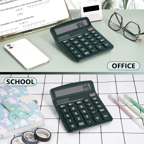 DANRONG Dark Green Desktop Calculator with Big Buttons, Dual Power Source, Solar and Battery, Large Display Screen - Perfect for Office, Teachers, and Students (Dark Green) - 5