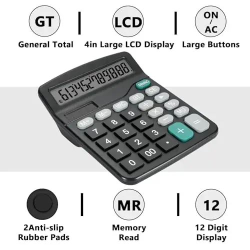 DANRONG Desktop Calculator with Big Buttons, Dual Power Source, Solar and Battery, Large Display Screen - Perfect for Office, Teachers, and Students (Black) - 4