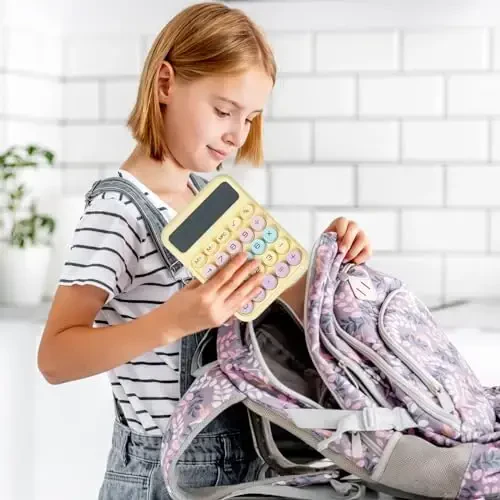 DANRONG Katta tugmachali mexanik kalitli kalkulyator, Stol usti kalkulyatorlari, 12 xonali, Katta LCD displey, Stol kalkulyatori, O'qituvchilar va talabalar uchun yoqimli pushti kalkulyatorlar (Sariq) - 7