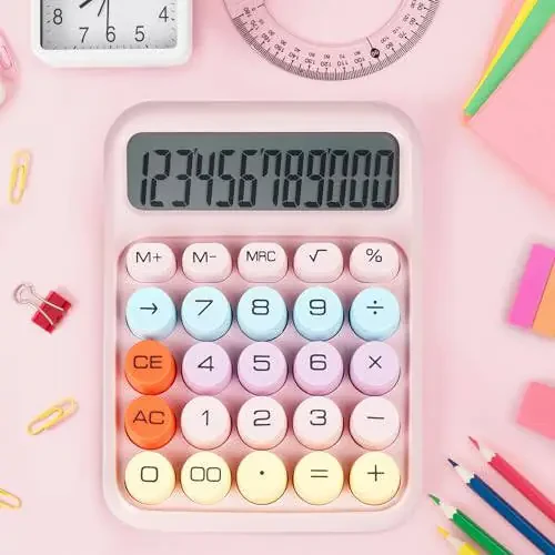 DANRONG Mechanical Switch Calculator with Big Buttons, Calculators Desktop, 12 Digits, Large LCD Display, Desk Calculator, Cute Pink Calculator for Teachers Students Basic Office (Pink) - 4