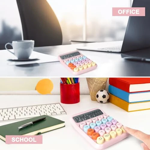 DANRONG Mechanical Switch Calculator with Big Buttons, Calculators Desktop, 12 Digits, Large LCD Display, Desk Calculator, Cute Pink Calculator for Teachers Students Basic Office (Pink) - 6