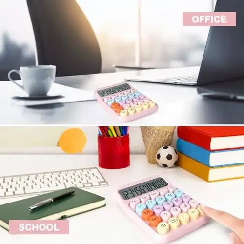 DANRONG Mechanical Switch Calculator with Big Buttons, Calculators Desktop, 12 Digits, Large LCD Display, Desk Calculator, Cute Pink Calculator for Teachers Students Basic Office (Pink) - 6