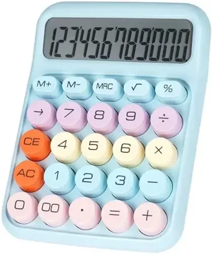 DANRONG Mechanical Switch Calculator with Big Buttons, Calculators Desktop, 12 Digits, Large LCD Display, Desk Calculator, Cute Pink Calculators for Teachers Students Basic Office (Blue) - 1