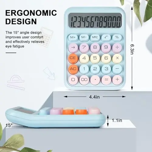 DANRONG Mechanical Switch Calculator with Big Buttons, Calculators Desktop, 12 Digits, Large LCD Display, Desk Calculator, Cute Pink Calculators for Teachers Students Basic Office (Blue) - 2