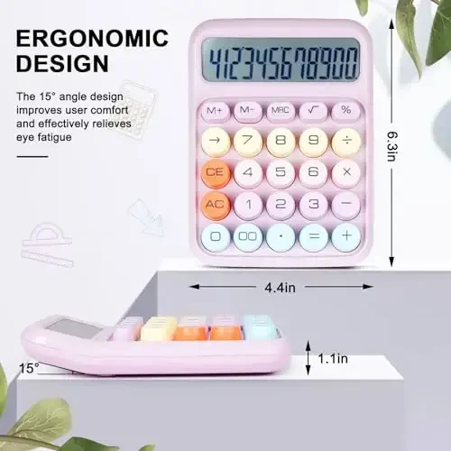 DANRONG Mechanical Switch Calculator with Big Buttons, Calculators Desktop, 12 Digits, Large LCD Display, Desk Calculator, Cute Pink Calculators for Teachers Students Basic Office (Purple) - 2