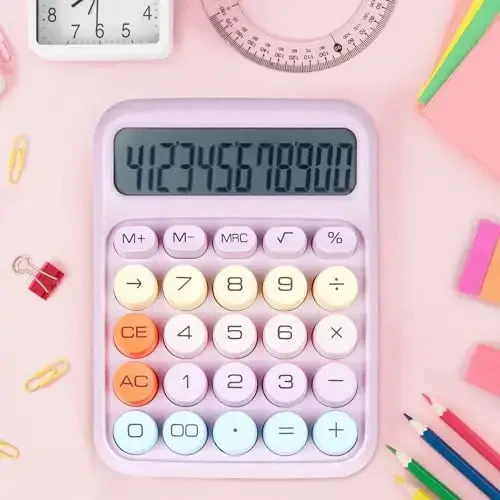 DANRONG Mechanical Switch Calculator with Big Buttons, Calculators Desktop, 12 Digits, Large LCD Display, Desk Calculator, Cute Pink Calculators for Teachers Students Basic Office (Purple) - 5