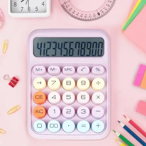 DANRONG Mechanical Switch Calculator with Big Buttons, Calculators Desktop, 12 Digits, Large LCD Display, Desk Calculator, Cute Pink Calculators for Teachers Students Basic Office (Purple) - 5