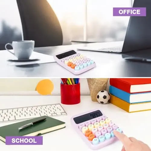 DANRONG Mechanical Switch Calculator with Big Buttons, Calculators Desktop, 12 Digits, Large LCD Display, Desk Calculator, Cute Pink Calculators for Teachers Students Basic Office (Purple) - 6