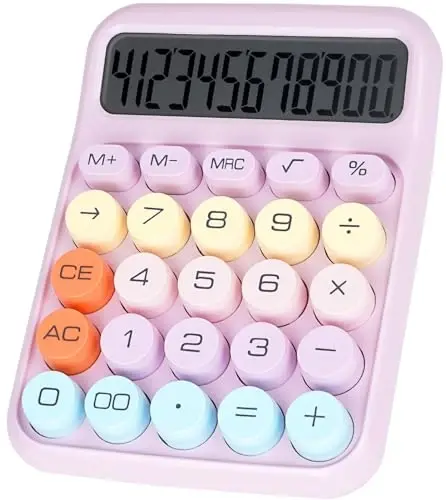DANRONG Mechanical Switch Calculator with Big Buttons, Calculators Desktop, 12 Digits, Large LCD Display, Desk Calculator, Cute Pink Calculators for Teachers Students Basic Office (Purple) 