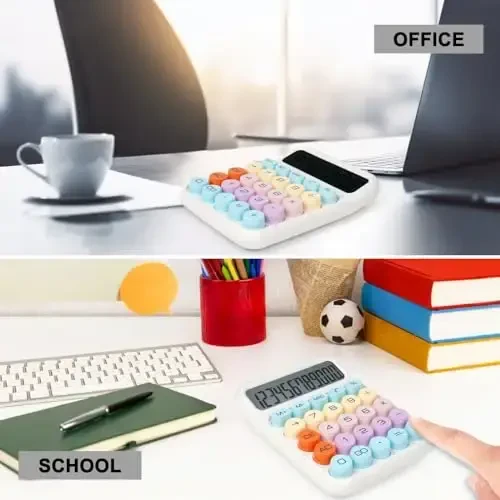 DANRONG Mechanical Switch Calculator with Big Buttons, Calculators Desktop, 12 Digits, Large LCD Display, Desk Calculator, Cute Pink Calculators for Teachers Students Basic Office (White) - 6