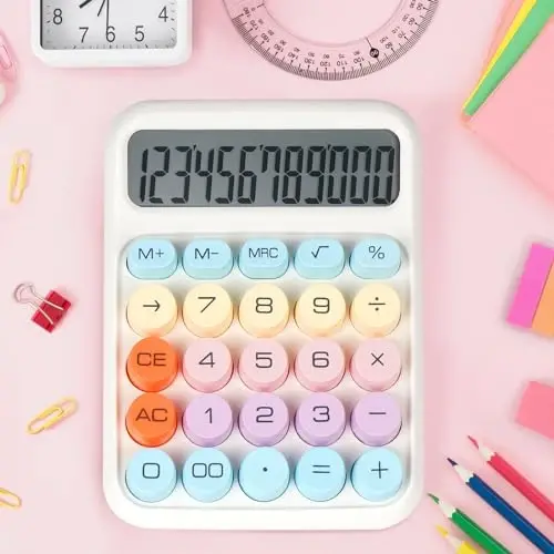 DANRONG Mechanical Switch Calculator with Big Buttons, Calculators Desktop, 12 Digits, Large LCD Display, Desk Calculator, Cute Pink Calculators for Teachers Students Basic Office (White) - 4