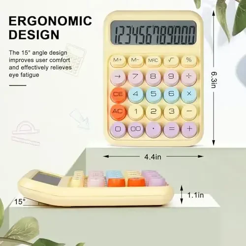 DANRONG Mechanical Switch Calculator with Big Buttons, Calculators Desktop, 12 Digits, Large LCD Display, Desk Calculator, Cute Pink Calculators for Teachers Students Basic Office (Yellow) - 2