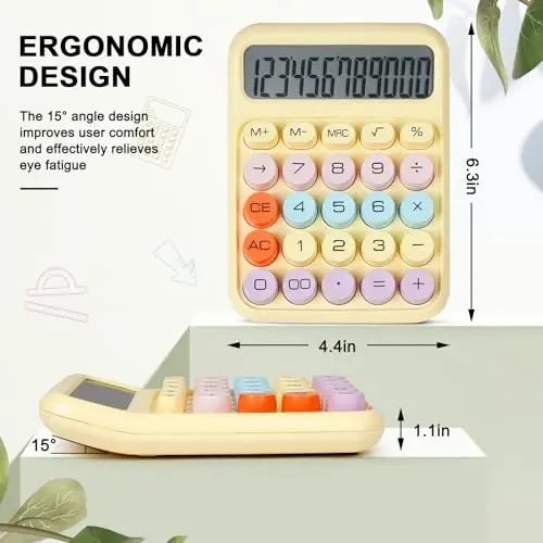 DANRONG Mechanical Switch Calculator with Big Buttons, Calculators Desktop, 12 Digits, Large LCD Display, Desk Calculator, Cute Pink Calculators for Teachers Students Basic Office (Yellow) - DANRONG (1)