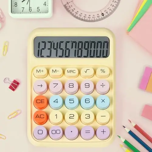 DANRONG Mechanical Switch Calculator with Big Buttons, Calculators Desktop, 12 Digits, Large LCD Display, Desk Calculator, Cute Pink Calculators for Teachers Students Basic Office (Yellow) - 4