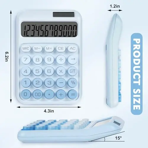 DANRONG Mechanical Switch Calculator with Big Buttons, Calculators Desktop, 12 Digits, Solar Battery Power, Desk Calculator, Large LCD Display, Cute Blue Calculators for Teachers Students Basic Office - DANRONG (1)