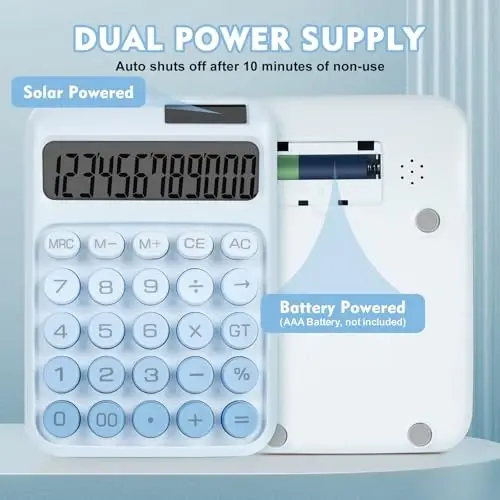 DANRONG Mechanical Switch Calculator with Big Buttons, Calculators Desktop, 12 Digits, Solar Battery Power, Desk Calculator, Large LCD Display, Cute Blue Calculators for Teachers Students Basic Office - 3