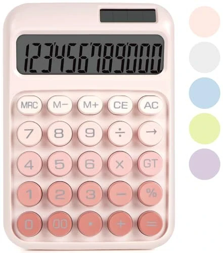 DANRONG Mechanical Switch Calculator with Big Buttons, Calculators Desktop, 12 Digits, Solar Battery Power, Desk Calculator, Large LCD Display, Cute Pink Calculator for Teachers Students Basic Office - 1