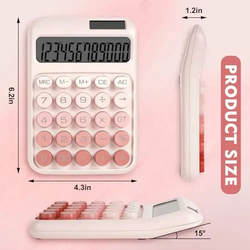 DANRONG Mechanical Switch Calculator with Big Buttons, Calculators Desktop, 12 Digits, Solar Battery Power, Desk Calculator, Large LCD Display, Cute Pink Calculator for Teachers Students Basic Office - 2