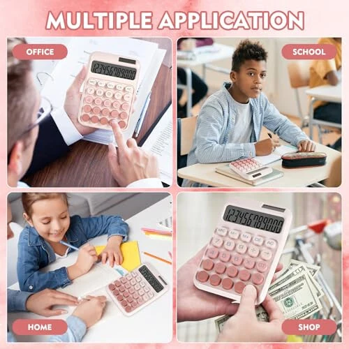 DANRONG Mechanical Switch Calculator with Big Buttons, Calculators Desktop, 12 Digits, Solar Battery Power, Desk Calculator, Large LCD Display, Cute Pink Calculator for Teachers Students Basic Office - 7