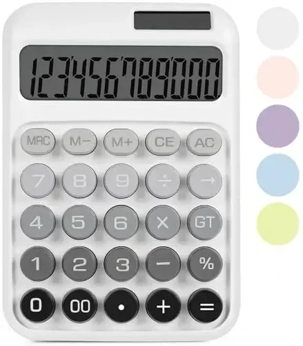 DANRONG Mechanical Switch Calculator with Big Buttons, Calculators Desktop, 12 Digits, Solar Battery Power, Desk Calculator, Large LCD Display, Cute White Calculator for Teachers Students Basic Office 