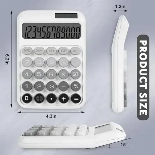 DANRONG Mechanical Switch Calculator with Big Buttons, Calculators Desktop, 12 Digits, Solar Battery Power, Desk Calculator, Large LCD Display, Cute White Calculator for Teachers Students Basic Office - 2