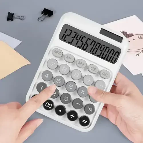 DANRONG Mechanical Switch Calculator with Big Buttons, Calculators Desktop, 12 Digits, Solar Battery Power, Desk Calculator, Large LCD Display, Cute White Calculator for Teachers Students Basic Office - 6