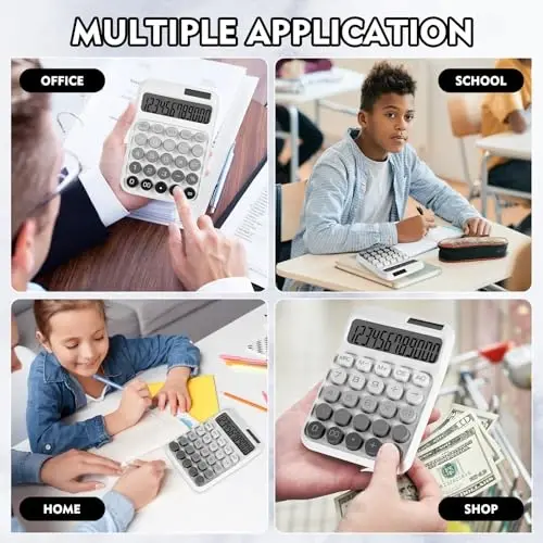 DANRONG Mechanical Switch Calculator with Big Buttons, Calculators Desktop, 12 Digits, Solar Battery Power, Desk Calculator, Large LCD Display, Cute White Calculator for Teachers Students Basic Office - 7
