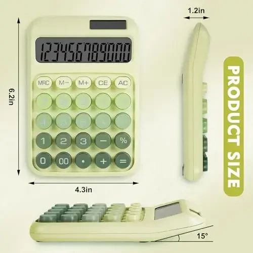 DANRONG Mechanical Switch Calculator with Big Buttons, Calculators Desktop, 12 Digits, Solar Battery Power, Desk Calculator, Large LCD Display,Cute Green Calculators for Teachers Students Basic Office - 2