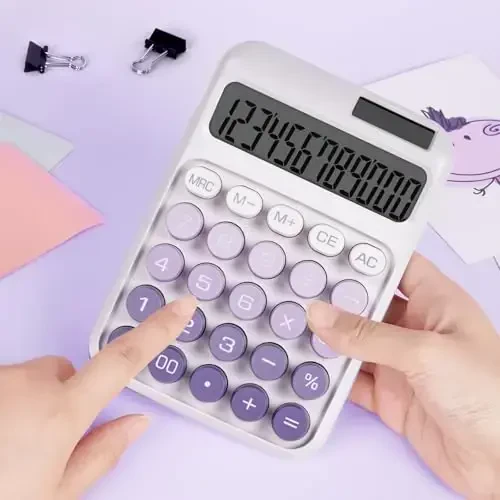 DANRONG Mechanical Switch Calculator with Big Buttons, Calculators Desktop, 12 Digits, Solar Battery Power, Desk Calculator,Large LCD Display,Cute Purple Calculators for Teachers Students Basic Office - 6